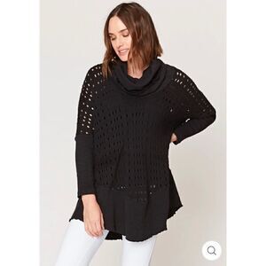 XCVI Fallstaff Gray Cowlneck Crochet Dropshoulder Pullover Sweater